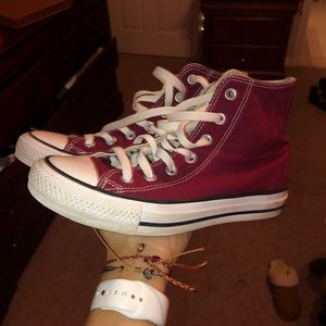maroon high top converse